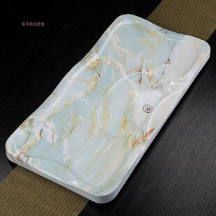 石材茶盘白瓷懒人茶具套装中式现代客厅家用茶台茶托盘带排水石盘