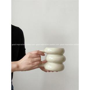奶呼呼 可爱陶瓷家用情侣ins简约高级感圈圈插花 马克杯子 韩式
