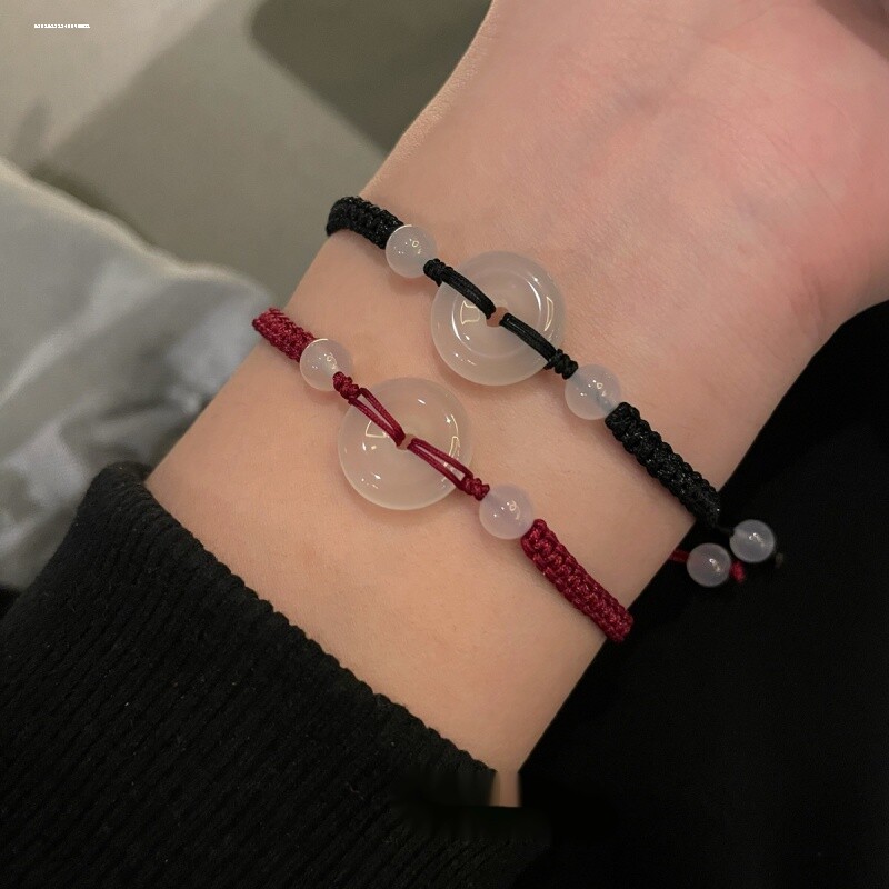 现货福牌平红绳手链女命年白玉髓E手工编绳手饰小众设计闺蜜礼物