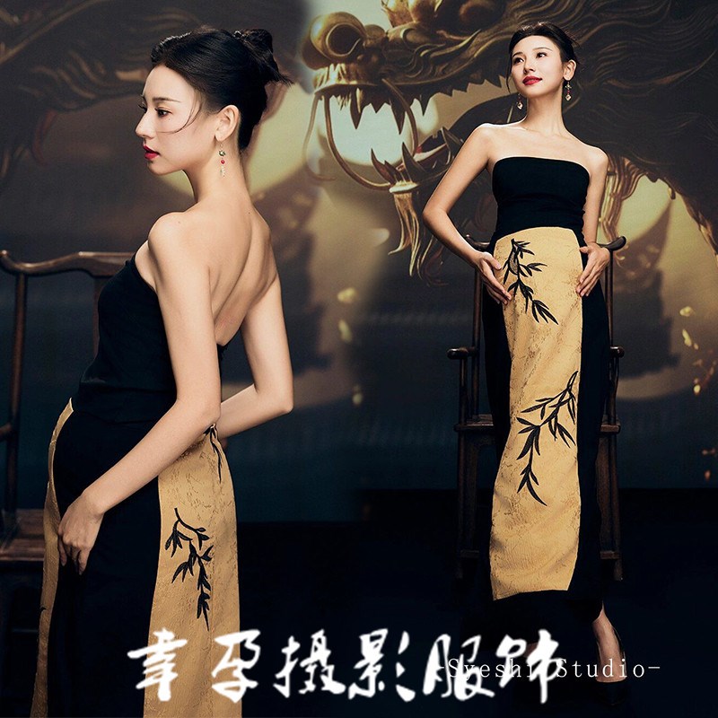 速发龙年影楼孕题新款国潮新大式复古马面裙主妈咪中肚照衣服在家