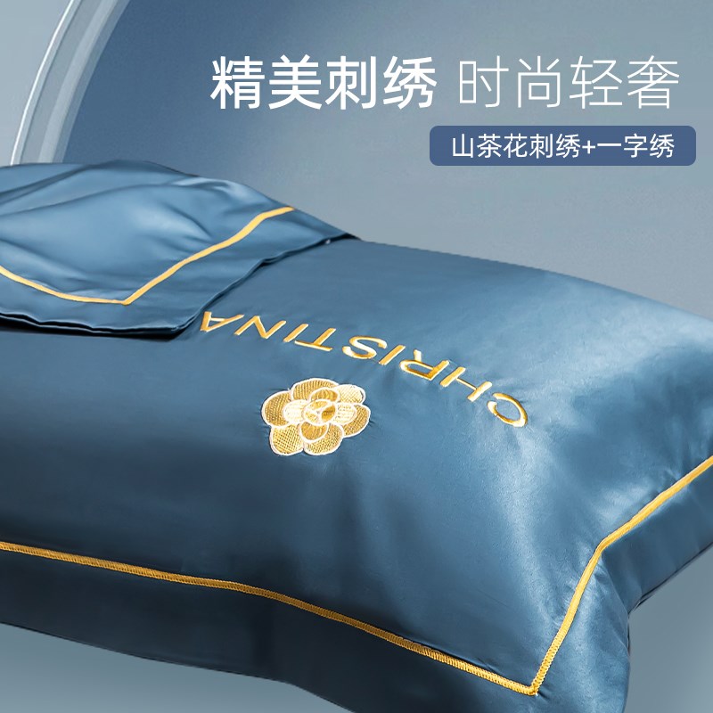 速发枕套可水洗真丝整头枕头套一对装家用枕罩纯色蓝色枕芯内胆套