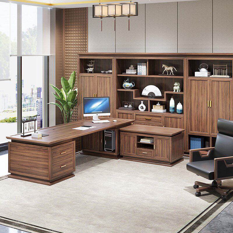 速发s^w新中式全实木办公大老板台椅组合简约总裁桌桌班桌办公室