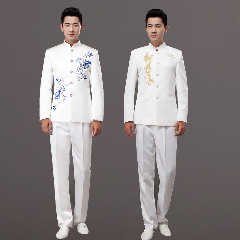 速发男士合唱服新款中山节国庆节建党装大合唱红色合唱团演出服