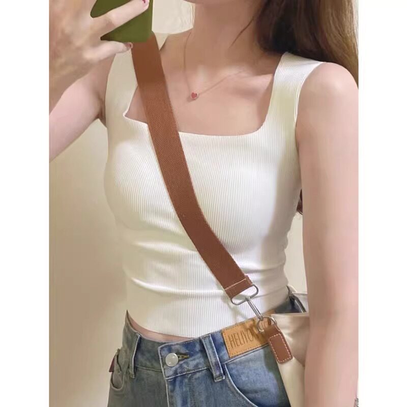 速发带色吊白背心带胸垫复方古领遮副乳无袖上衣打底衫配的内搭