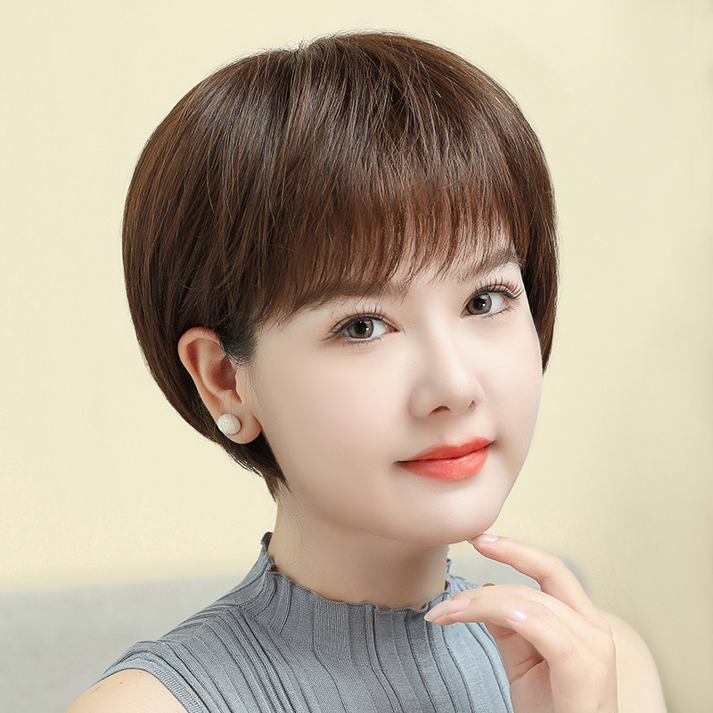 速发 美丝佰假发自然全头套短发真发新中直发波波头款老年妈妈款