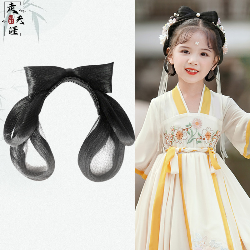 速发古装汉服造型假发新款儿童蝴蝶结一体式软发箍影视演出