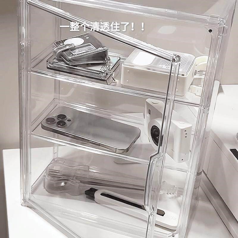 速发高透明亚克力收纳盒三层柜子防尘桌面吧唧展示大容量痛柜