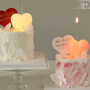 速发214情人节烘件蛋灯装 饰发光爱心糕摆焙白色蝴蝶插件情侣告白