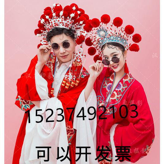 速发201国潮摄影走秀影花男情侣戏曲凤哈楼旦对披嘻冠中国风
