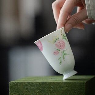 速发念彩釉上瑶牡丹花茶杯单杯聚香杯薄胎主人杯薄胎茶杯功夫茶具