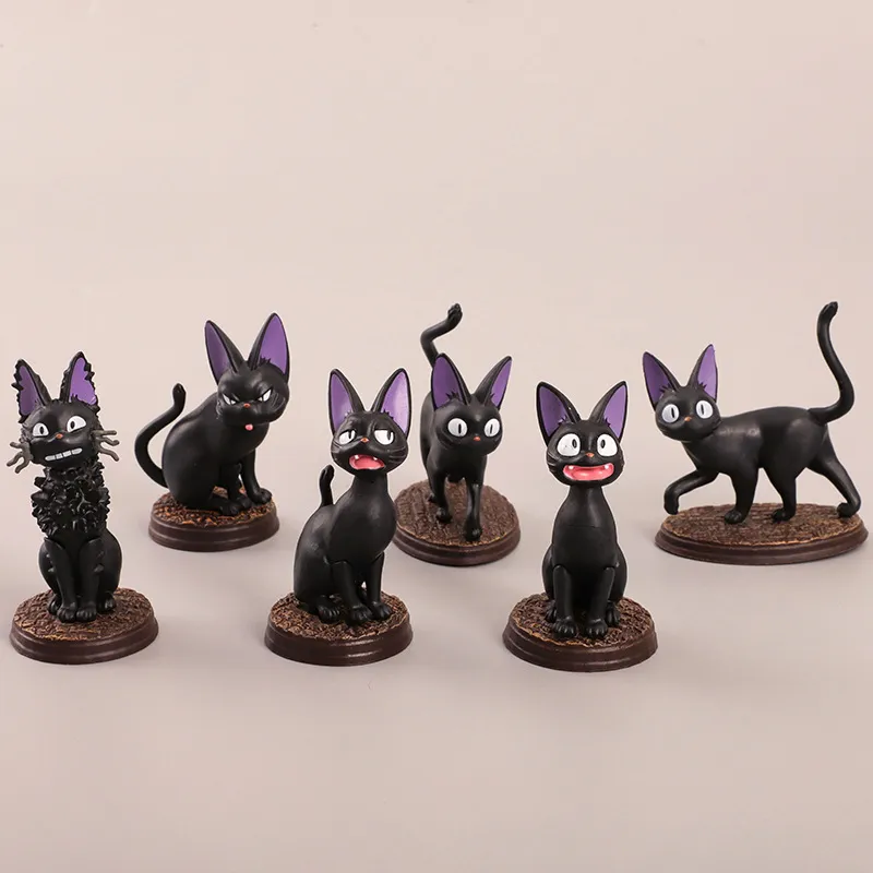 6款黑猫手办动漫周边卡通小猫公仔潮玩具微景观汽车摆件模型