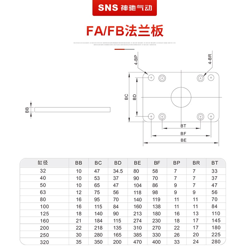 SNS神驰 气缸配件 SC法兰板 FA气缸附件FB DFA-32 40 50 63 80