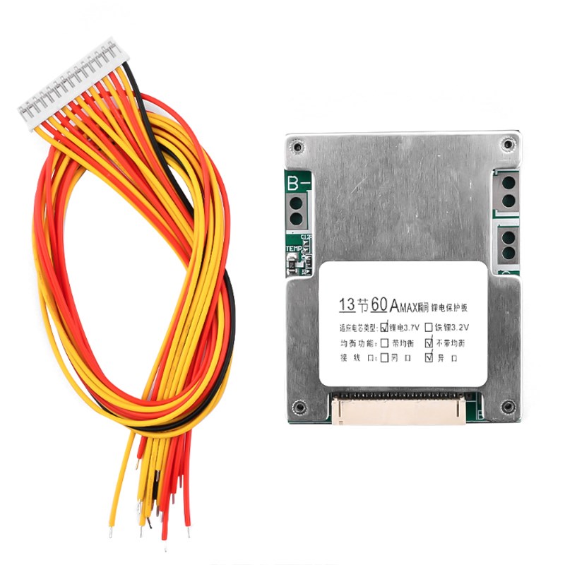 13串锂电池保护板50A同口带均衡锂电池保护板 带温控线十三串48v