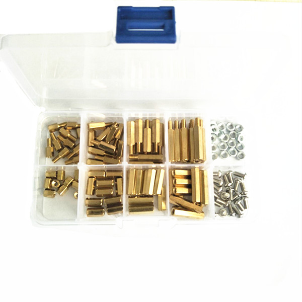 黄铜螺丝螺母六角铜柱隔离柱vM3 塑料盒装铜螺丝120个组合套装