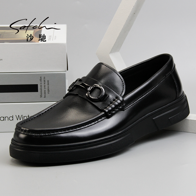 沙驰男鞋2025年秋季新款皮鞋男牛皮休闲舒适软面套脚乐福鞋驾车鞋