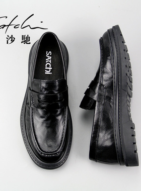 沙驰男鞋2025新款一脚蹬商务休闲皮鞋男士真皮皮鞋软皮舒适乐福鞋