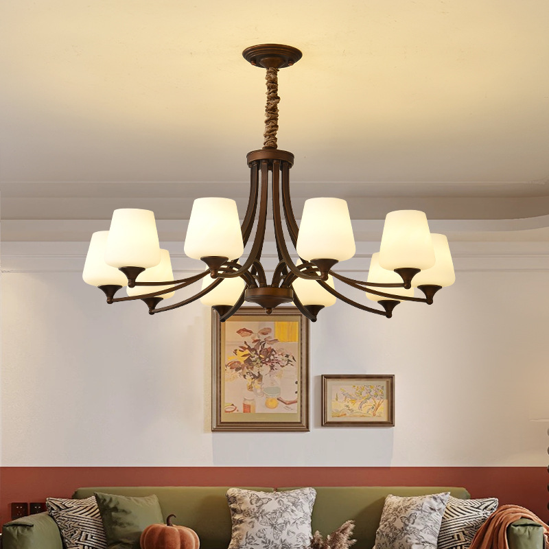 美式客厅餐厅吊灯中古高级感法式简约大气玻璃书房卧室灯中山灯具