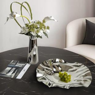 讬盘高级感甜点茶几摆 态生活轻奢ins风镜面不锈钢果盘创意家用托