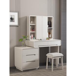 全实木梳妆台镜子可折叠隐藏化妆桌卧室简约现代收纳柜一体化妆台