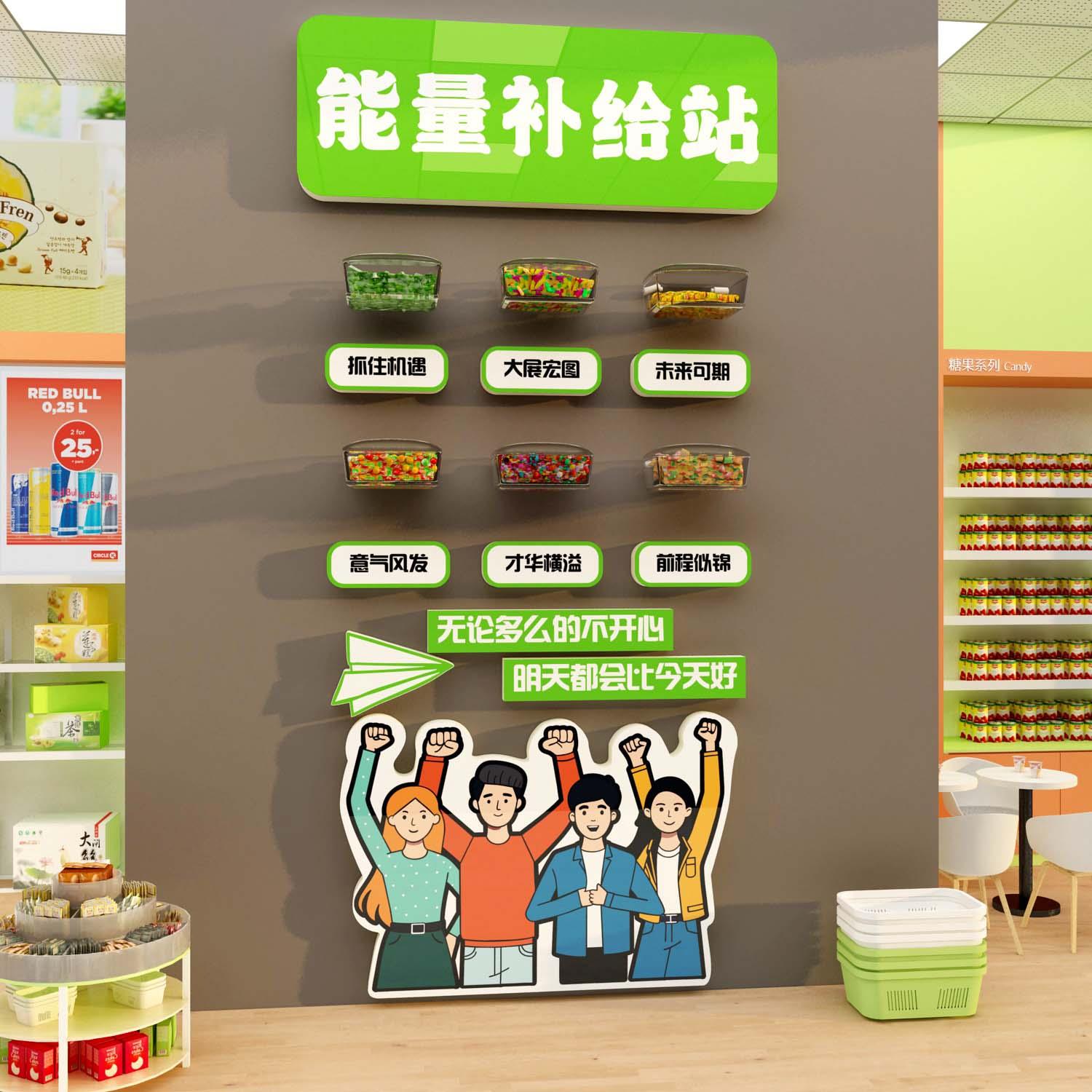 能量补给站糖果文化办公室茶水间布置墙面装饰企业背景纸公司心情