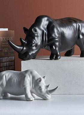 客厅摆件北欧陶瓷家居饰品动物犀牛小摆件卧室玄关书房酒柜小摆设