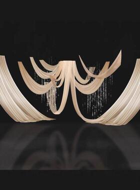 PS素材婚礼新款吊顶布波浪弧形牛奶丝弹力布行云流水布幔造型