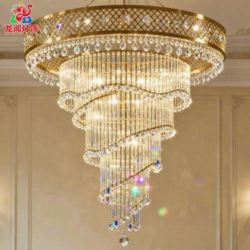 奢华LED金色客厅灯圆形水晶灯大气法式现代灯长方形三层吸顶灯具