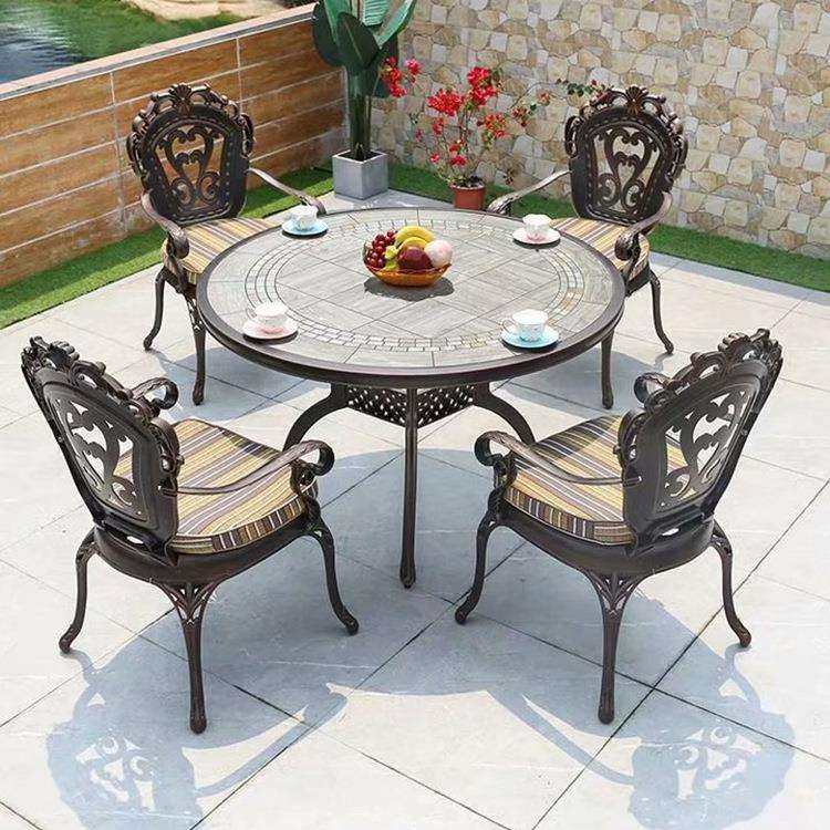 花园小区露天阳台休闲户外家具 铸铝组合一桌四椅休闲桌椅