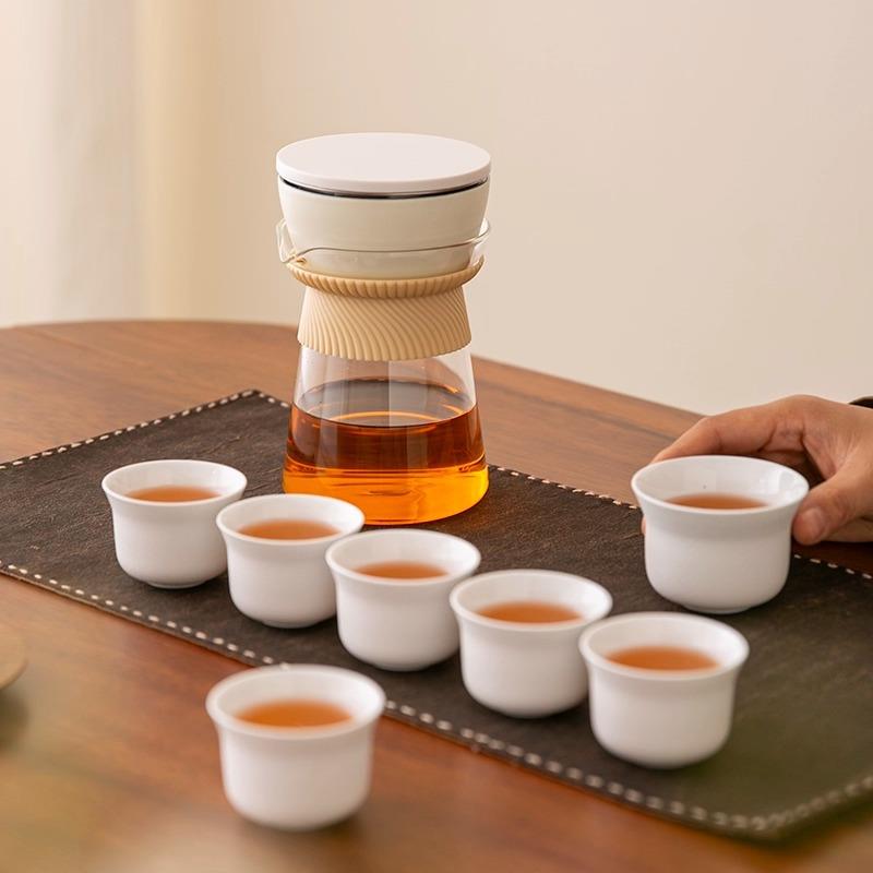 日式可伸缩便携式半自动玻璃茶具家用轻奢懒人泡茶壶茶杯按压出水