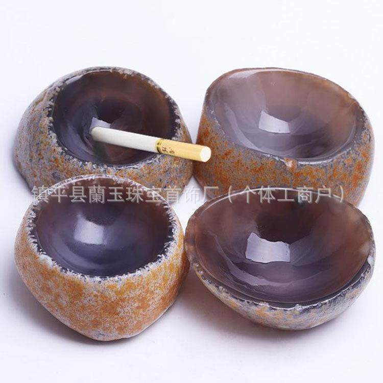 厂家跑江湖地摊玉器 玛瑙烟灰缸带皮原色玉髓原石摆件摆件