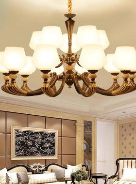 美式吊灯客厅灯全铜奢华简约复古欧式别墅复式楼双层 79013