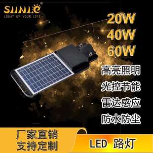 高亮20W40W60W 光控雷达感应盖板设计路灯头 经济款 LED太阳能路灯