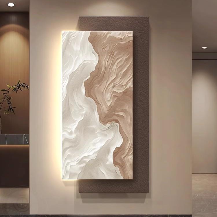 新款立体砂岩肌理挂画玄关装饰画带灯高级感客厅入户走廊过道壁画