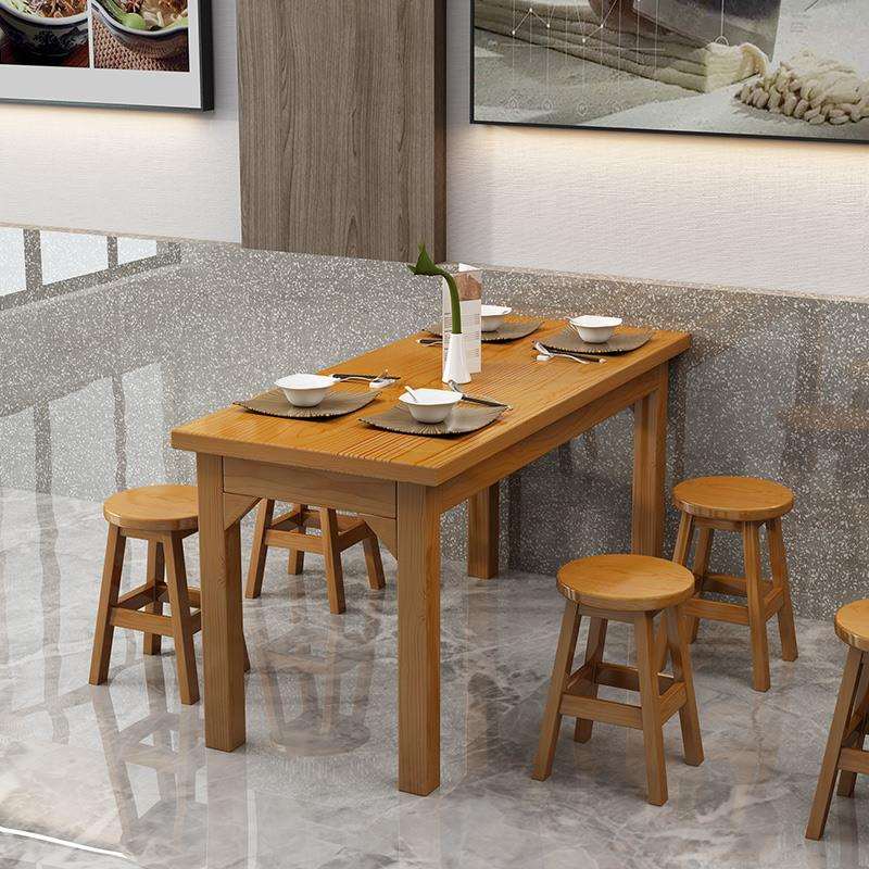 快餐桌椅实木饭店餐桌小吃店面馆桌椅简约火锅桌烧烤桌长方形组