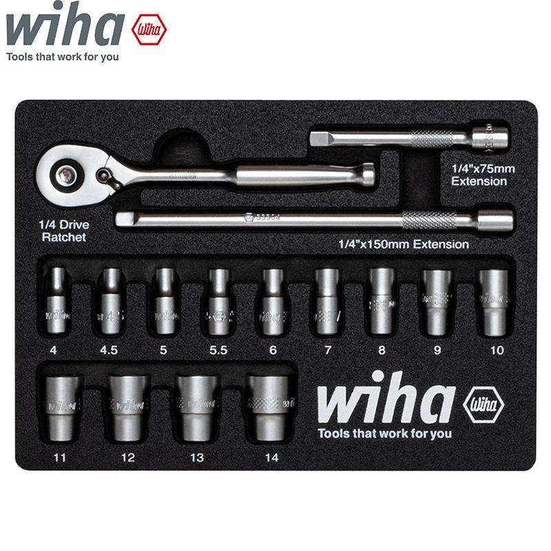 德国wiha威汉棘轮套筒扳手套装小中大飞1/2家用汽修套头工具进口