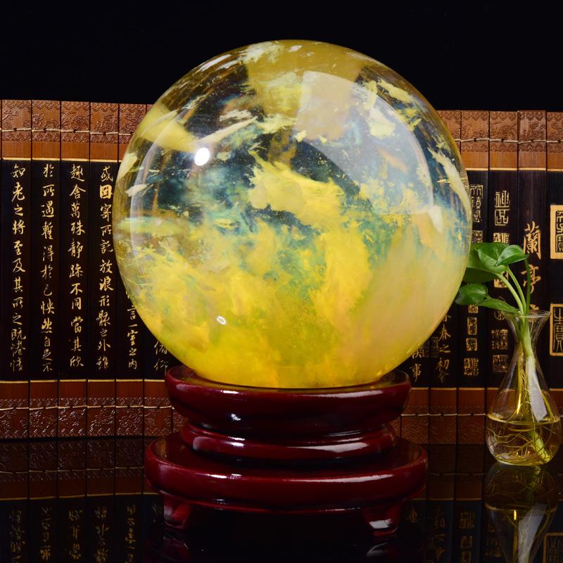 天然黄水晶球摆件招财聚财旺财风水球天然原石熔炼现货厂家直销