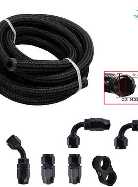 改装件ebay 10FT AN6-6AN黑色尼龙编织燃油管路软管卡箍油管接头