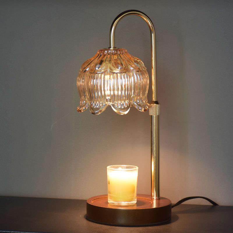 美式香熏灯融蜡灯玻璃琥珀实木胡桃色可升降跨境定时调光装饰台灯