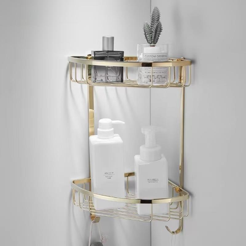 金色全铜三角篮浴室置物架淋浴房转角篮卫生间三角置物架收纳角篮