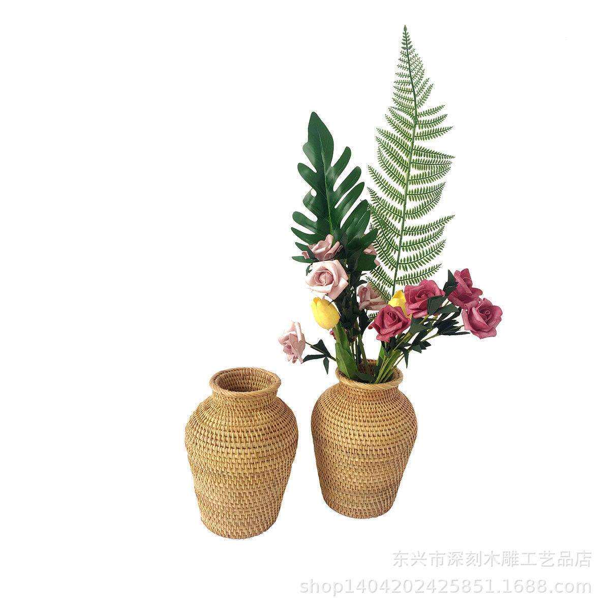越南藤编工艺品藤编花瓶草编瓶客厅家居装饰插花摆件桌面篮花瓶篮