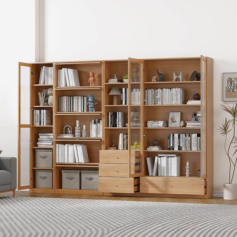 防尘书柜玻璃门整墙书架展示柜子原木色简约客厅家用落地储物柜,住宅家具,组合书柜,淘宝优惠券,粉丝福利购,淘宝优惠卷