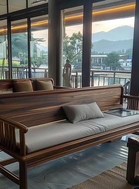 新中式黑胡桃白蜡木布艺沙发禅意接待酒店民宿家用办公室家具定制