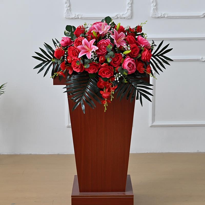 轻奢讲台花仿真假花商务会议主持台桌花发言台演讲主席台装饰摆件