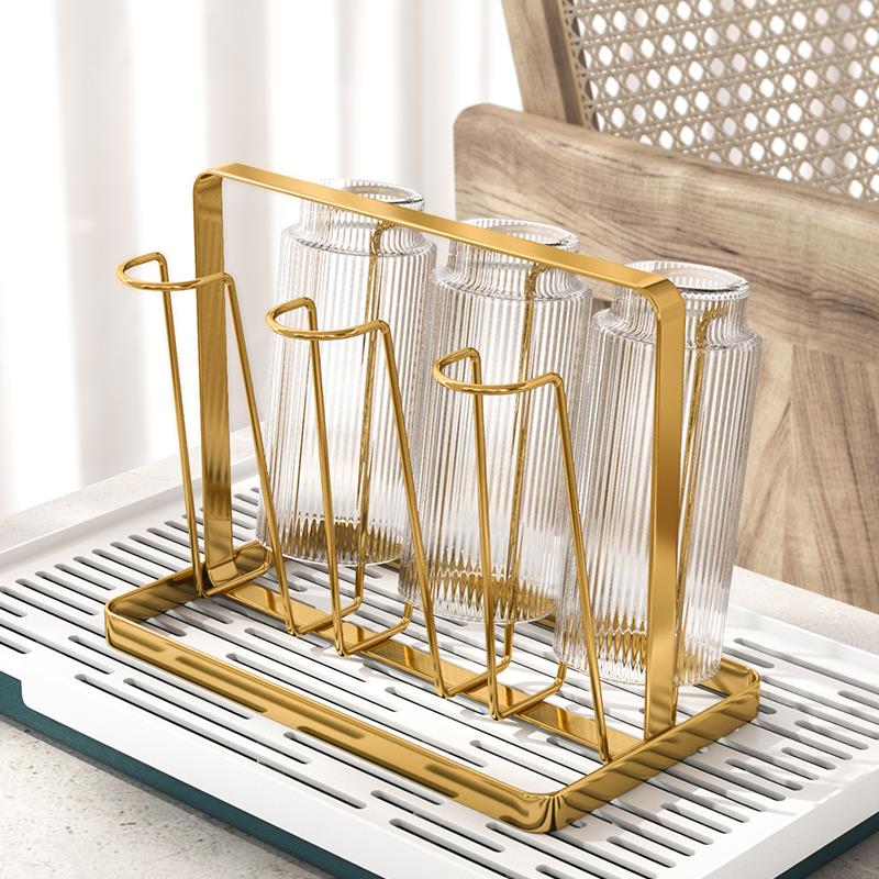 桌面杯子收纳咖啡杯玻璃杯架轻奢法式倒挂沥水支架陶瓷水杯置物架
