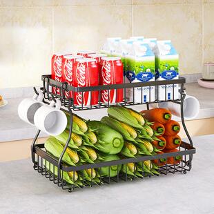 厨房双层水果蔬菜沥水架 客厅茶几零食收纳篮 家用多层桌面置物架