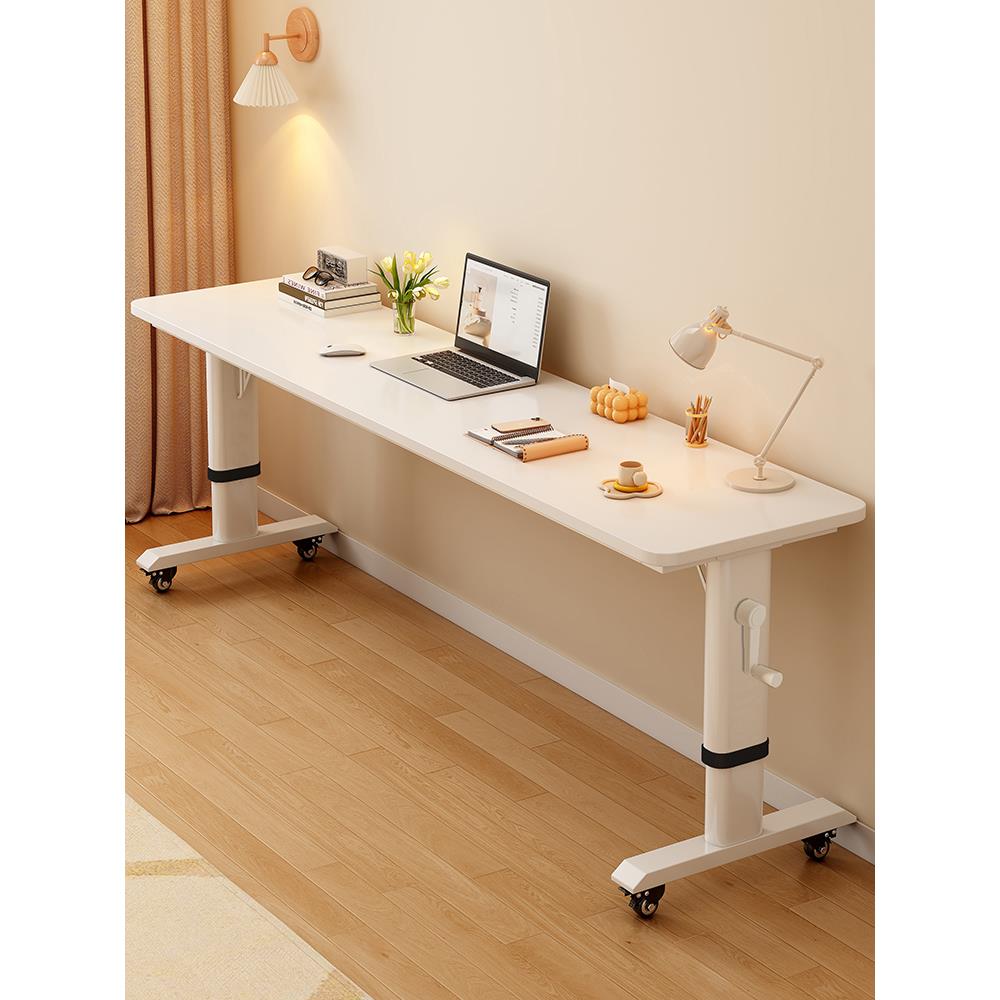 床边桌可移动升降桌家用电脑桌工作台一字长条实木白色书桌跨床桌