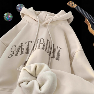 美式印花连帽山东即墨卫衣男款重磅硬挺带帽加绒情侣装外套秋冬季