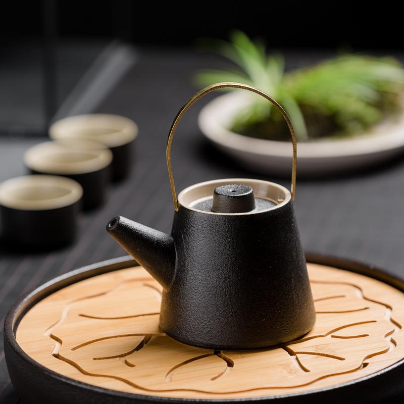 黑陶手提壶侧把壶家用送礼泡茶器网红炭烧提梁壶明火煮茶壶定制款