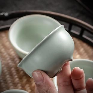 主人杯功夫茶具开片纹品茗杯 汝窑陶瓷茶杯养茶线家用小茶盏六只装