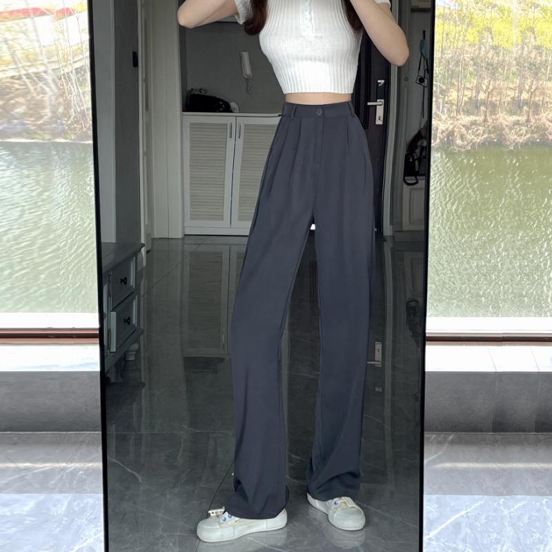 西装阔腿裤女2024春秋季高腰垂感显瘦九分加厚直筒休闲高级感西装